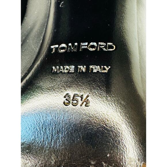 Tom Ford Black Leather Fringe Lace-Up Ankle Boots Size 35.5 Block Heel Booties - Picture 7 of 10